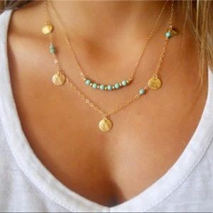 Brand New Trendy Fashion Gold necklace/aqua blue